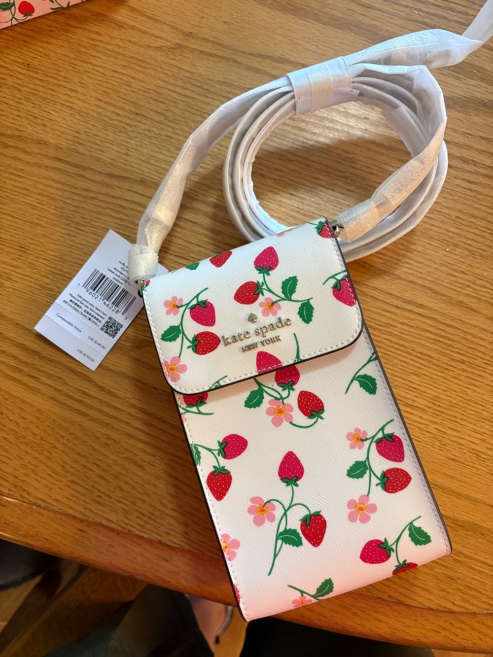 kate spade White Strawberry Print Crossbody Phone Pouch KG701 Madison